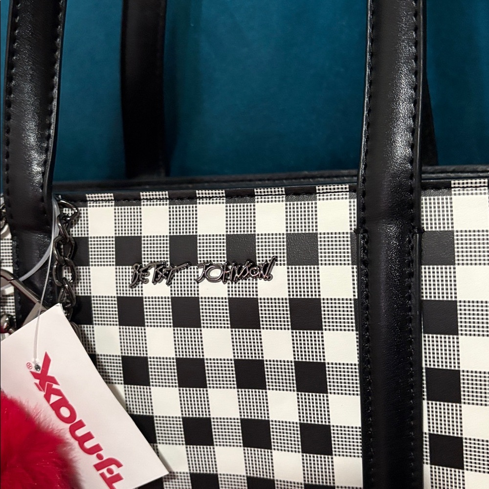 Betsy Johnson Black and White Checkered Shoulder Bag - Picture 2 of 6